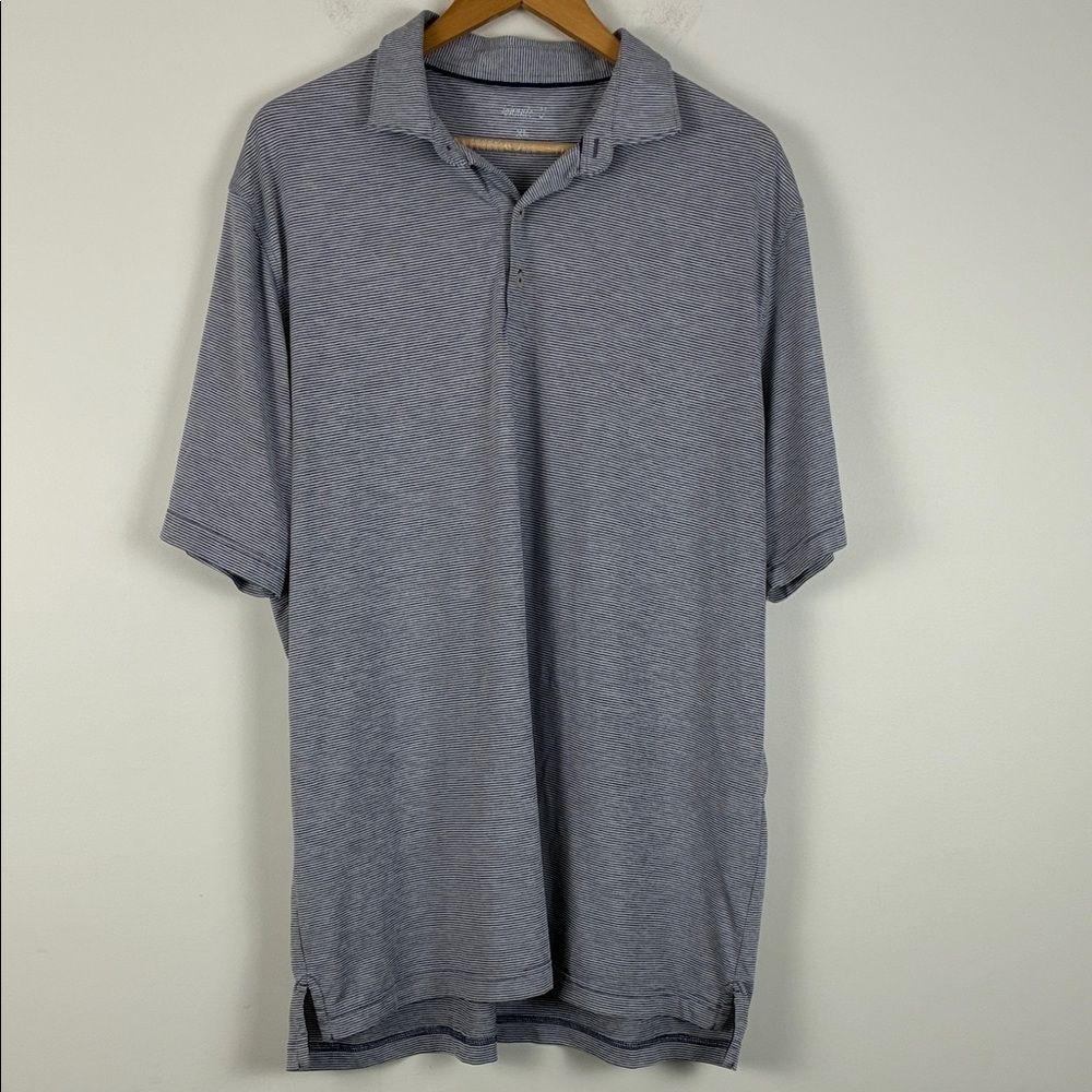 Johnnie-O Men's XL Performance Polo Shirt Gray White Stripe Short Sleeve